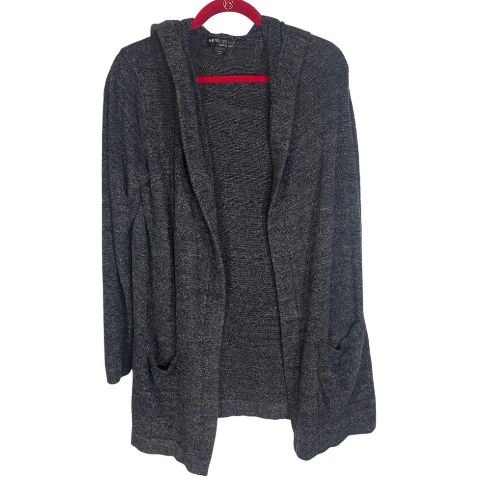 Barefoot Dreams CozyChic Lite Womens L Gray Long Hooded Cardigan Duster Pockets